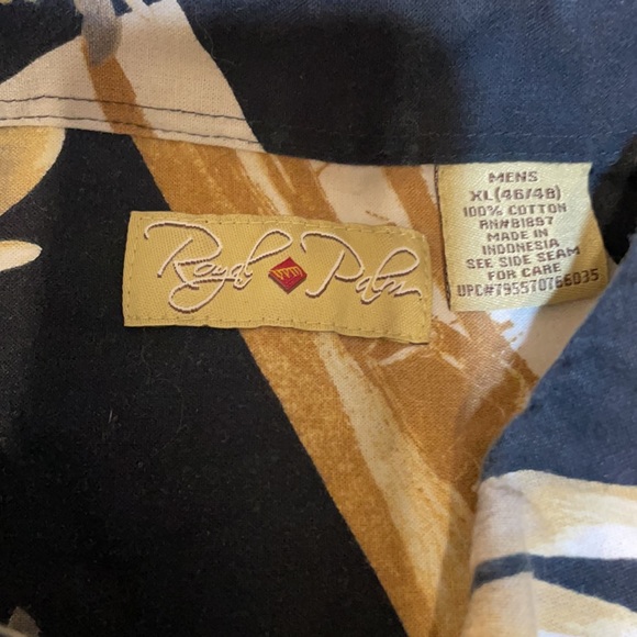 Royal Palm Men’s XL (46/48) Short Sleeve Cotton Black Tan Hawaiian Print Shirt - Picture 5 of 11